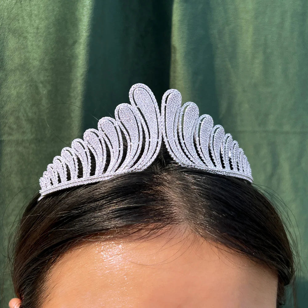 High End Chunky Cubic Zirconia Pave Luxury Big Crown Tiara for Wedding Bride Hair Accessories Jewelry Headpiece - EUFASHIONBAGS