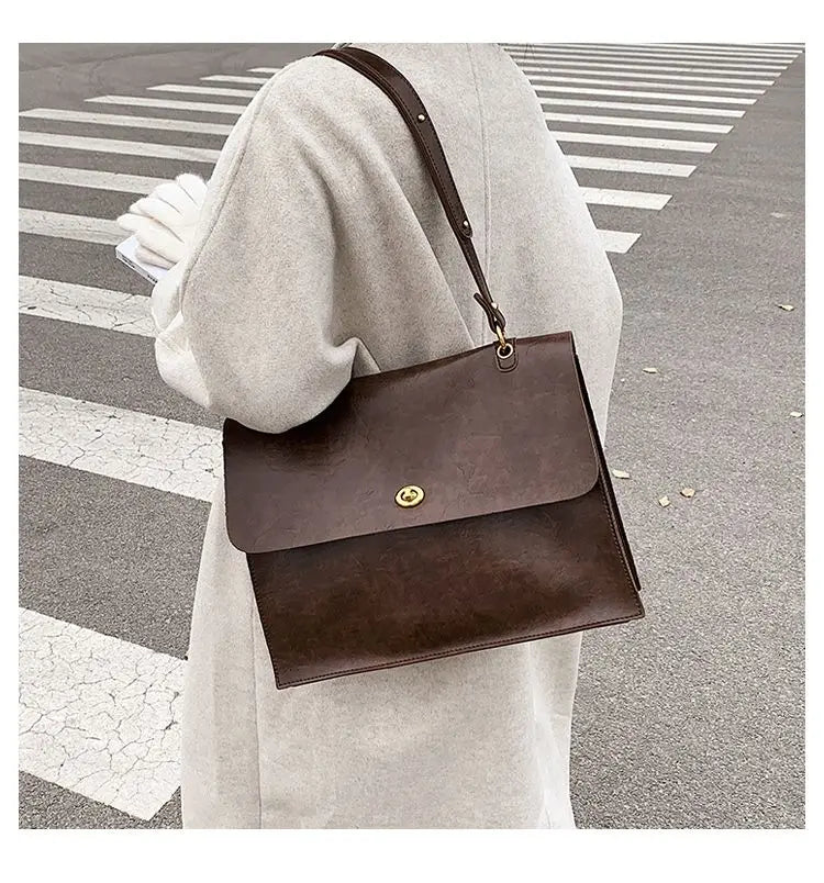 Vintage Coffee Shoulder Bag Women Preppy Style Leather Casual Crossbody Bags Female Retro Jk Briefcase Tote Bag Aethetic - EUFASHIONBAGS