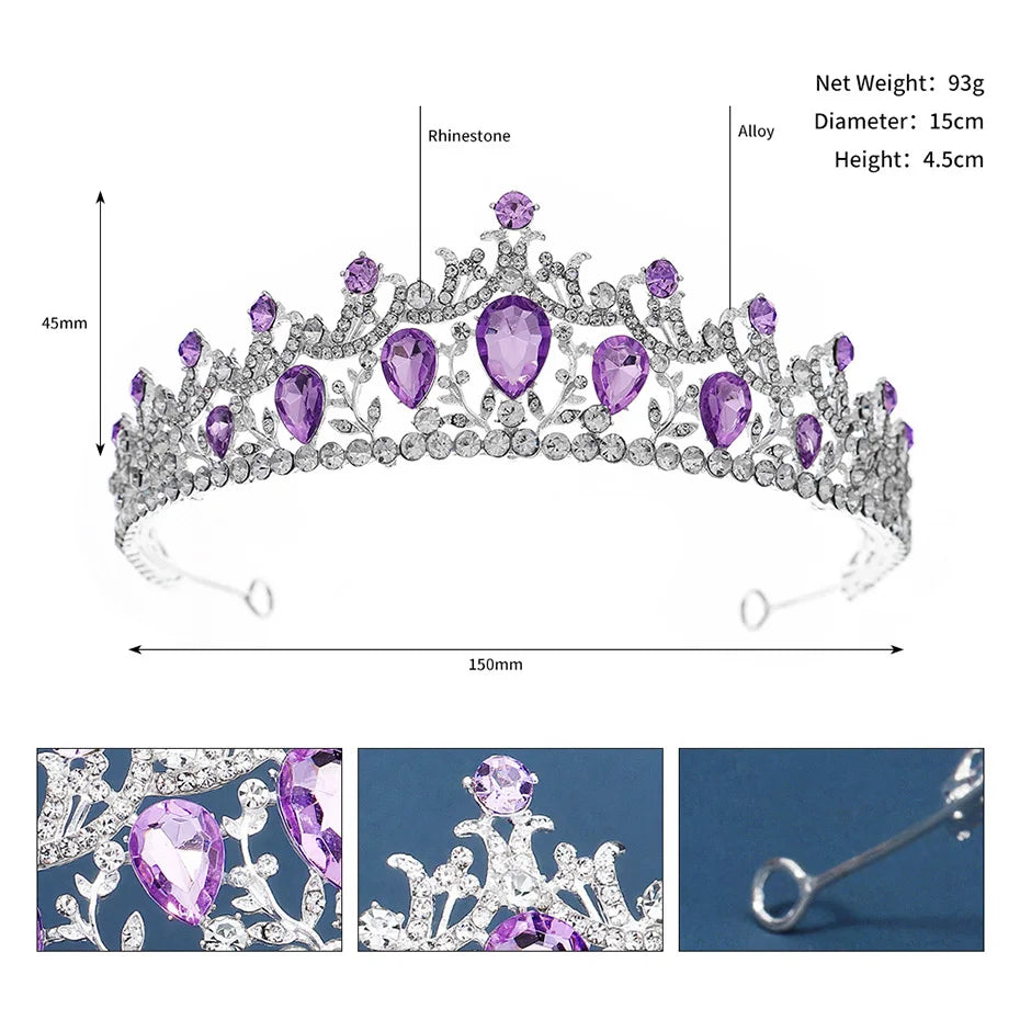 Baroque Luxury Silver Color Purple Crystal Wedding Tiaras Crown Rhinestone Diadem Bride Hair Accessories Headband Tiara De Noiva - EUFASHIONBAGS