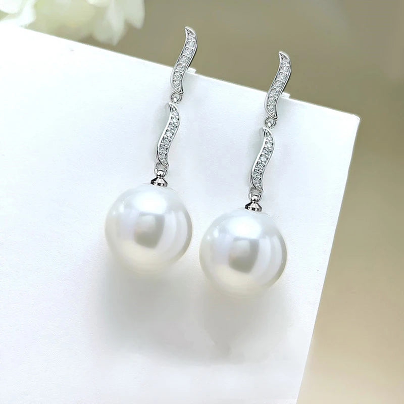 Fashion  Dangling Earrings with Simulated Pearl Elegant Temperament Jewelry for Wedding Bright Zirconia Accessories