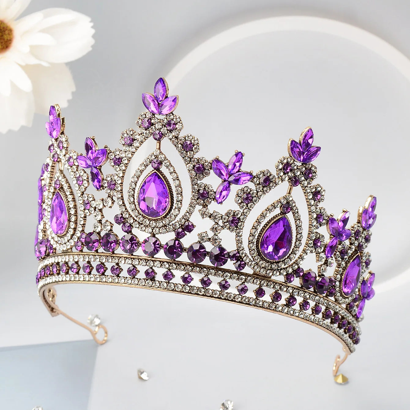 Luxury High Quality Royal Queen Purple Crystal Wedding Crown for Women Rhinestone Banquet Tiara Costume Hair Jewelry Accessories - EUFASHIONBAGS