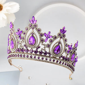 Luxury High Quality Royal Queen Purple Crystal Wedding Crown for Women Rhinestone Banquet Tiara Costume Hair Jewelry Accessories