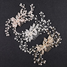 Cargar imagen en el visor de la galería, Crystal Pearl Flower Leaf Bridal Hair Comb Hairpin Headband Tiara For Women Bride Bridal Wedding Hair Accessories Jewelry Comb