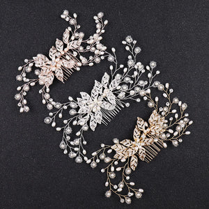 Crystal Pearl Flower Leaf Bridal Hair Comb Hairpin Headband Tiara For Women Bride Bridal Wedding Hair Accessories Jewelry Comb