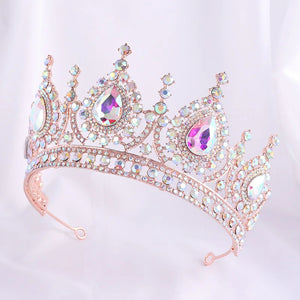 Baroque AB Color Rhinestone Crystal Queen Crown With Earrings Wedding Tiaras Hair Jewelry a31