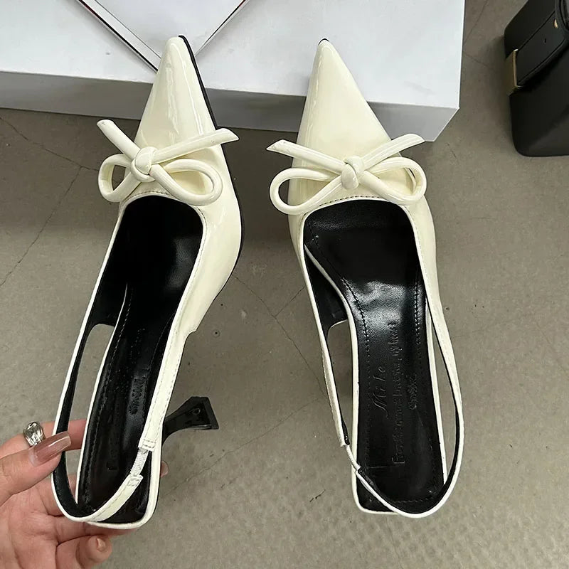 Brand Pointed Toe High Heels Female Sandals Butterfly-Knot Elegant Office Shoes Ladies Sexy Fashion Slingbacks Dress Shoes Women