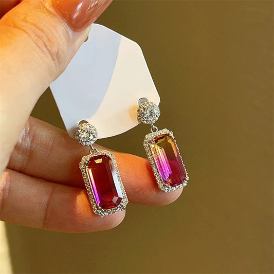 Gradient Zirconia Rainbow Stone Pendant Earrings Delicate Luxury Jewelry for Anniversary Party Chic Exquisite Accessories - EUFASHIONBAGS