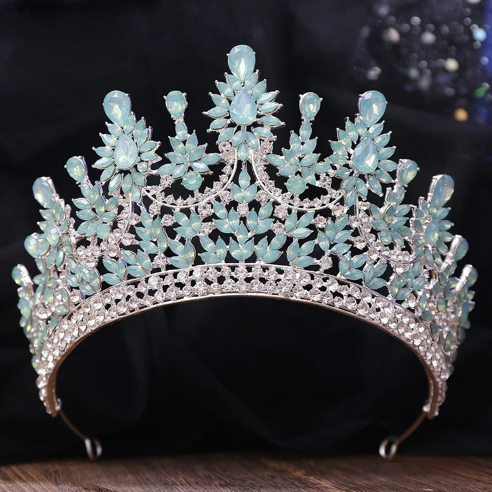 Luxury Big Forest AB Color Crystal Flower Bridal Tiaras Crown Floral Headband Rhinestone Pageant Diadem Wedding Hair Accessories - EUFASHIONBAGS