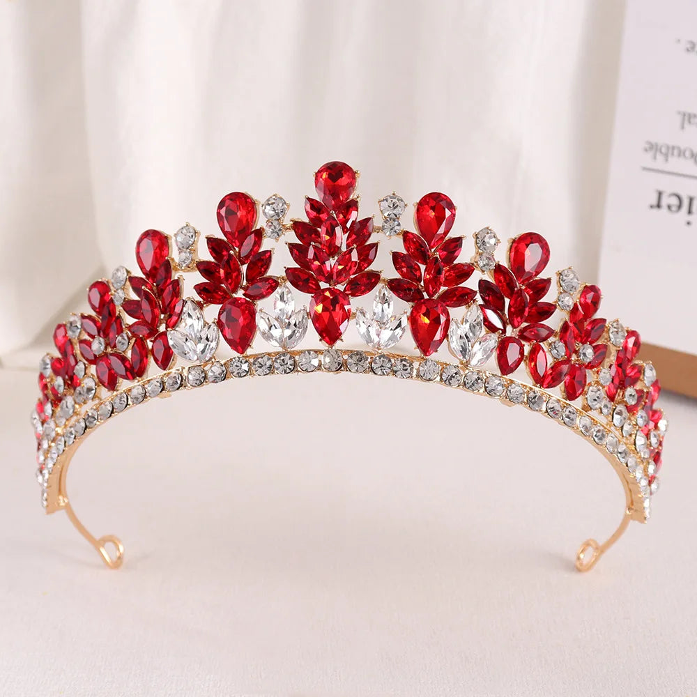 Pink Opal Crystal Wedding Crown Princess Rhinestone Pageant Diadem Party Headdress Bridal Crown Hair Jewelry Tiaras Accessories - EUFASHIONBAGS