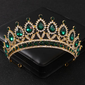 Baroque Green Crystal Tiaras And Crowns Rhinestone Prom Bridal Wedding Hair Accessories Jewelry Crown Tiara For Women Bride Gift