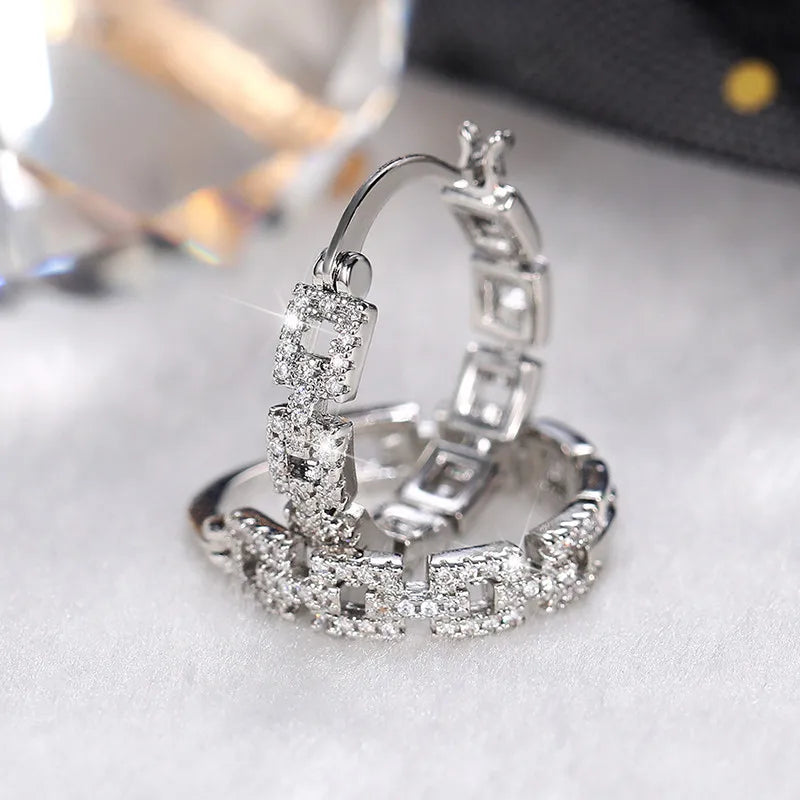 Fashion Linked Hoop Earrings for Women Dazzling Full Cubic Zirconia Luxury Girls Earrings Versatile Design Jewelry 2021 - EUFASHIONBAGS