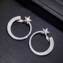 Load image into Gallery viewer, Big Circle Star Stud Earrings Full with Bling Bling Cubic Zircon Statement Earrings for Women Temperament Female Jewelry