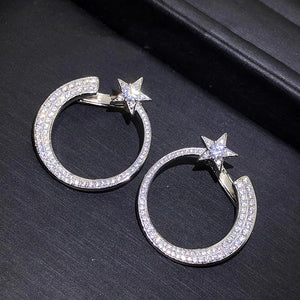 Big Circle Star Stud Earrings Full with Bling Bling Cubic Zircon Statement Earrings for Women Temperament Female Jewelry