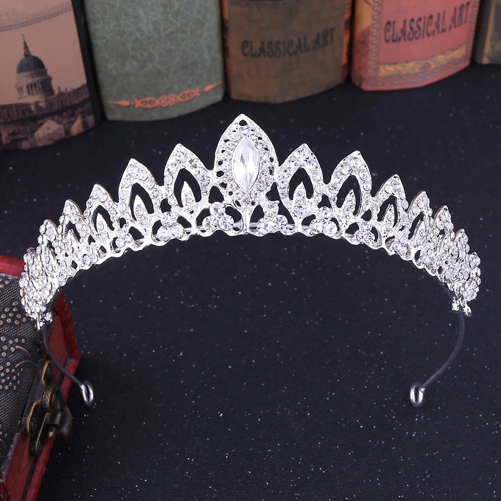 Luxury Crystal Wedding Hair Tiara Rhinestone Bridal Tiara Crown Silver Color Diadem Veil Tiaras Bride Hair Accessories Headpiece - EUFASHIONBAGS