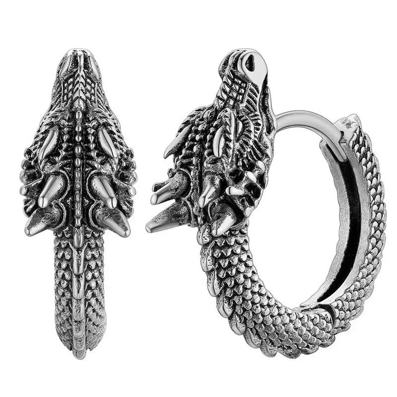 Personality Chinese Dragon Hoop Earrings for Women/Men Antique Metal Color Hip Hop Cool Guys Loong Earrings Hot Jewelry - EUFASHIONBAGS