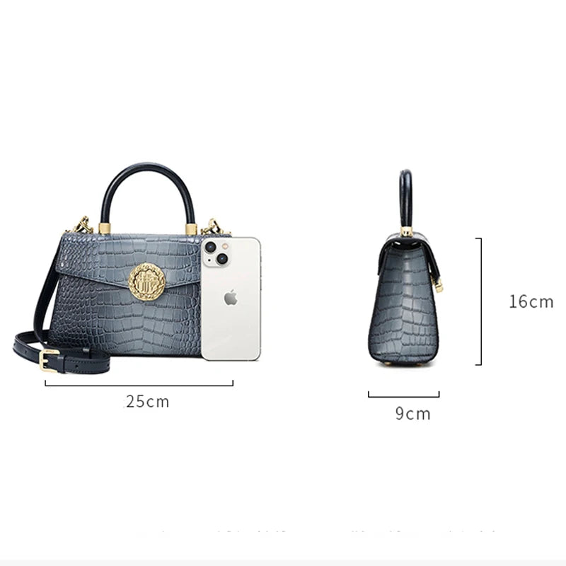 Real cowhide leather bag Quality Crocodile Pattern Leather Women's Tote Bag Genuine Leather bag Women's handbags - EUFASHIONBAGS