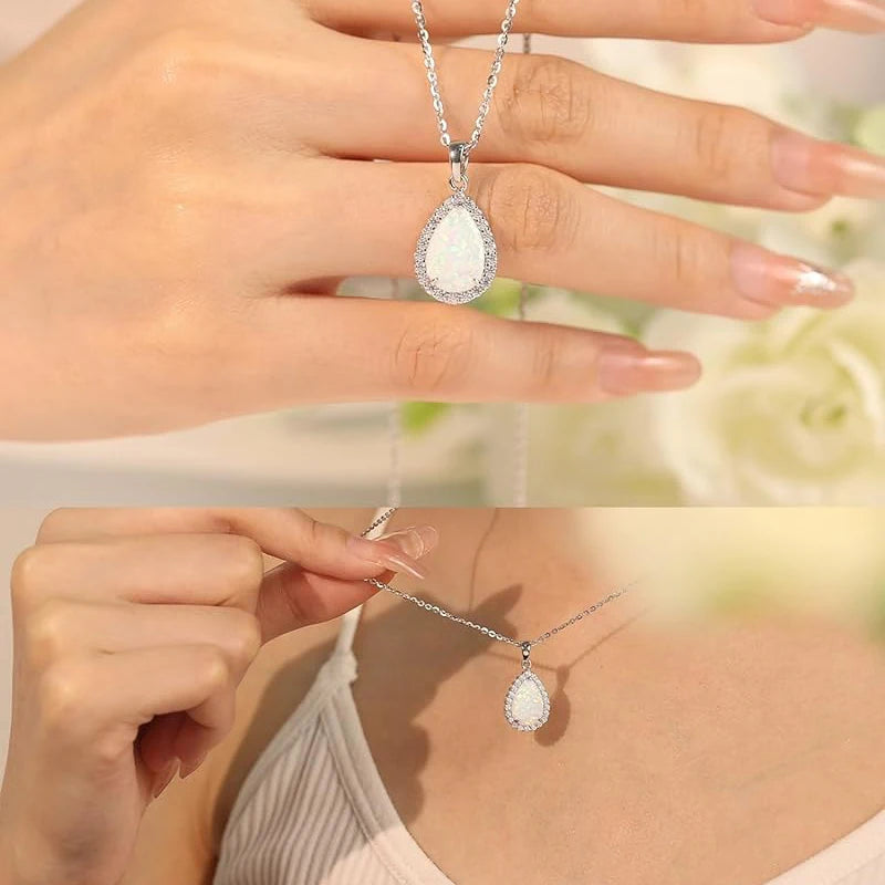 Pear Imitation Opal Pendant Necklace for Women Elegant Wedding Party Female Accessories Birthday Gift New Fashion Jewelry