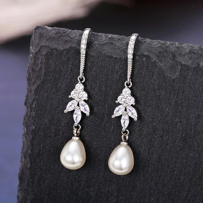 Beige Imitation Pearl Dangle Earrings for Women Temperament Ear Accessories Wedding Party Trendy Jewelry Gifts