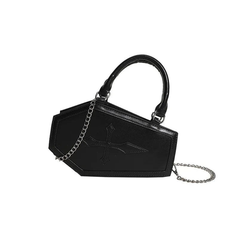 PU Leather Casual Shoulder Bag Coffin Shaped Women Chains Hobo Bag Top Handle Large Capacity Fashionable for Halloween Cosplay - EUFASHIONBAGS