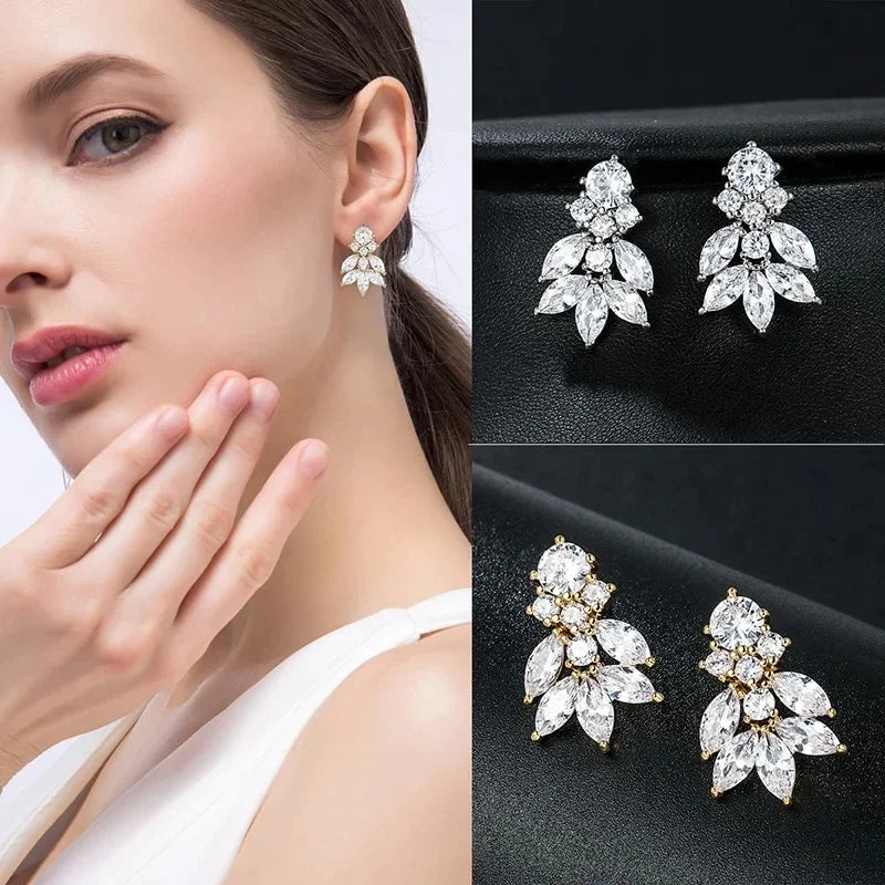 Luxury Geometric Stud Earrings for Women Full Crystal CZ Exquisite Bridal Wedding Accessories Fancy Gift Fashion Jewelry - EUFASHIONBAGS