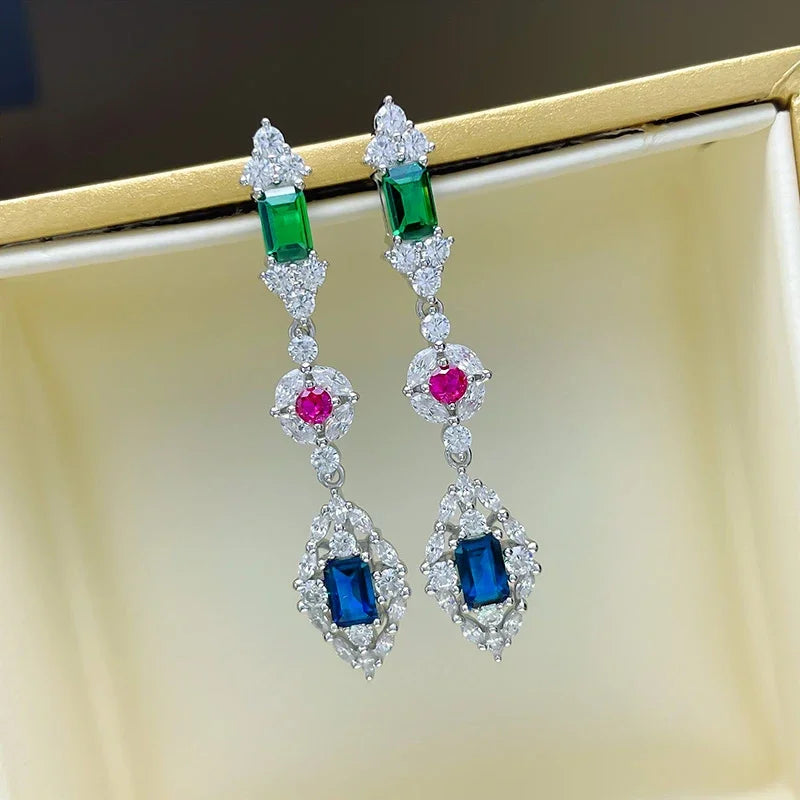 Colorful Cubic Zirconia Drop Earrings Graceful Attractive Party Wedding Jewelry Versatile Appealing Accessories for Women - EUFASHIONBAGS