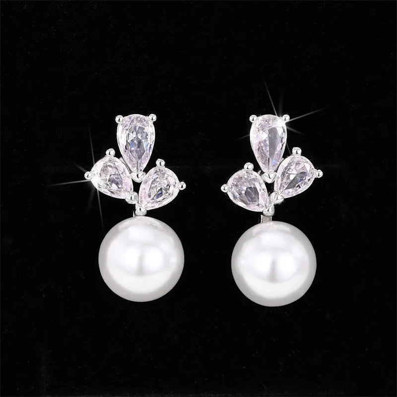 Dainty Simulated Pearl Earrings for Women with Shiny Cubic Zirconia Delicate Female Earrings Elegant Daily Wear Jewelry