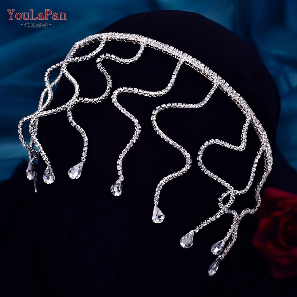 Fashion Woman Hairband Wedding Tiara Bridal Hair Ornaments Rhinestone Headband for Bride Banquet Party Headdress - EUFASHIONBAGS