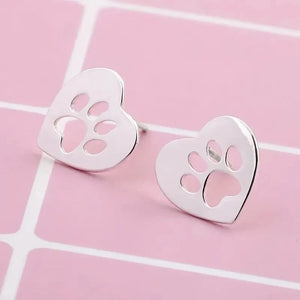 Cute Pet Footprint Heart Stud Earrings for Women Love Design Chic Girls Piercing Earrings Fancy Gift Animal Paw Jewelry