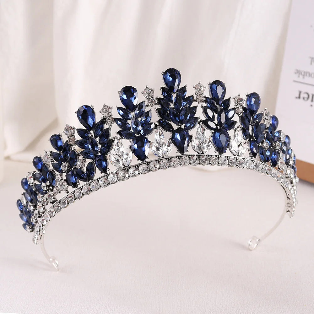 Baroque Retro Forest Wine Red Crystal Diadem Leaf Tiaras Royal Queen Bridal Crown Luxury Wedding Dress Hair Costume Accessories - EUFASHIONBAGS