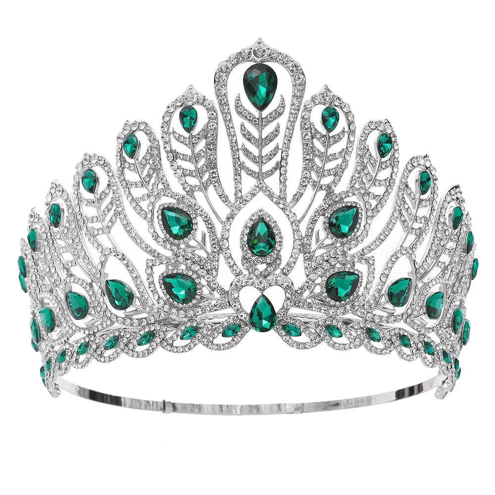 Baroque Miss Universe Paraguay Angola Big Round Crystal Wedding Crowns Rhinestone Banquet Tiaras Party Costume Hair Accessories - EUFASHIONBAGS