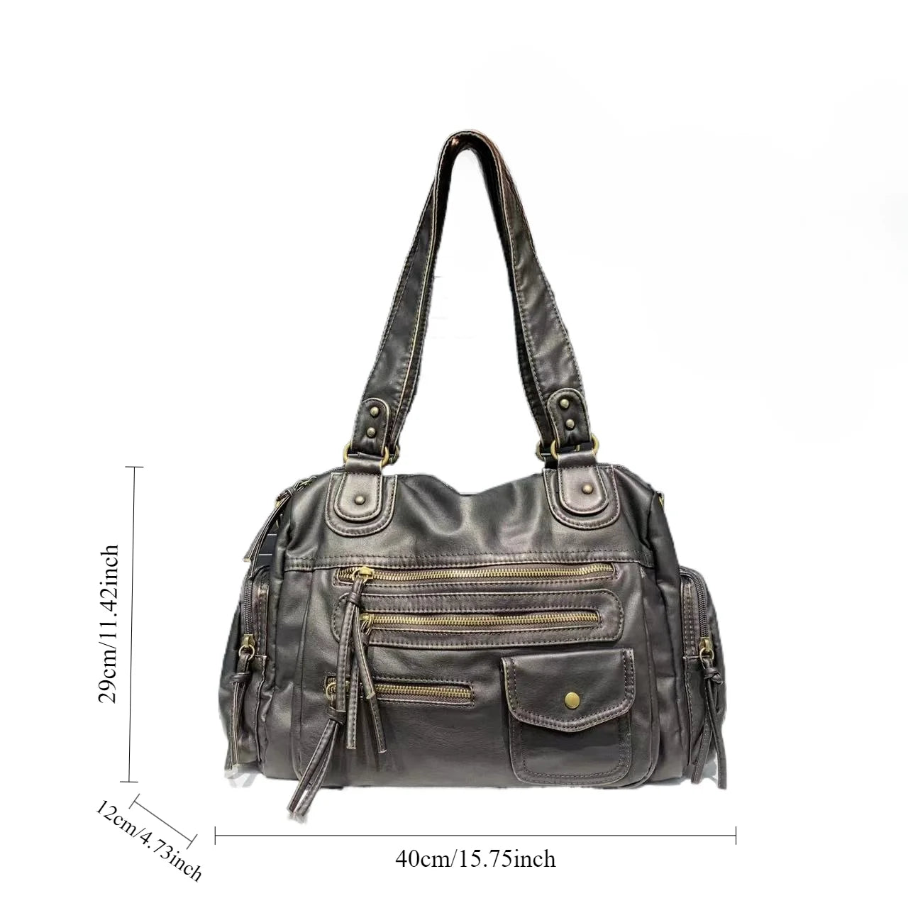 Y2K Hot Girl Single Shoulder Crossbody Bag Vintage Washed Leather Motorcycle Bag Large Multi Pocket Bag - EUFASHIONBAGS