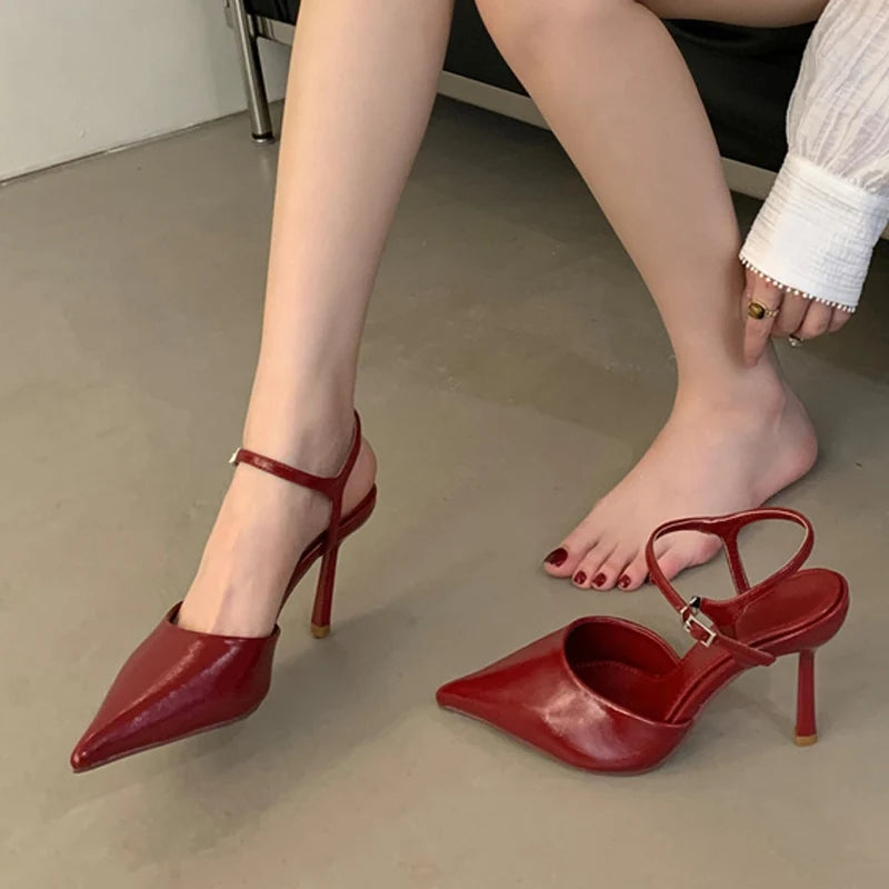 Summer Fashion Stiletto Sandal Women Ankle Strap Pumps Elegant Pointed Toe Red High Heels Wedding Prom Shoes Zapatos Mujer - EUFASHIONBAGS