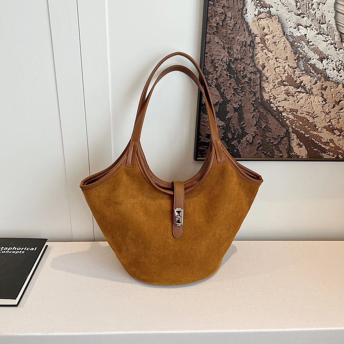 Retro Suede Hobo Handbag Luxury Satchel Purse Designer Top Handle Bag for Women Work Shopping Travel