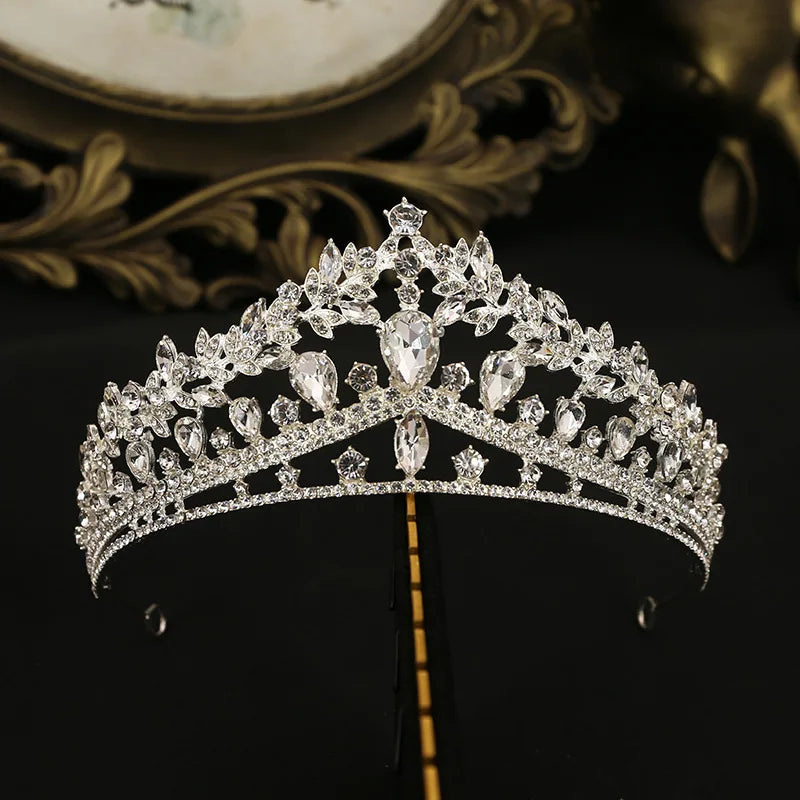 Trendy Silver Color Rhinestone Crystal Queen Crowns Wedding Tiaras Women Beauty Pageant Diadem Bridal Hair Accessories Jewelry - EUFASHIONBAGS