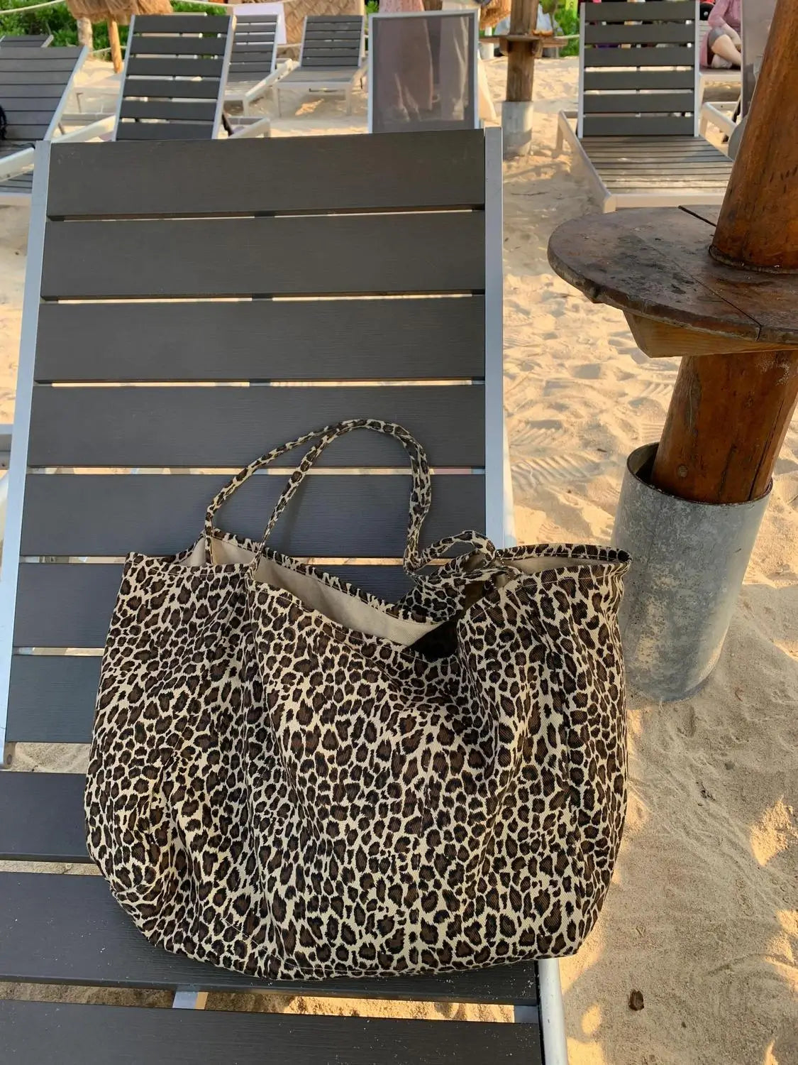 Vintage Leopard Print Tote Bag Handbag Women Retro Large Casual Shoulder Bags Female Harajuku Canvas Y2k Bags - EUFASHIONBAGS