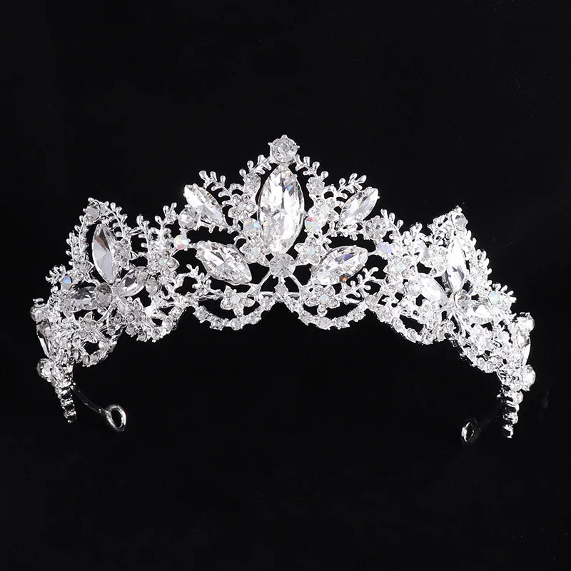 Luxury Crystal Wedding Hair Tiara Rhinestone Bridal Tiara Crown Silver Color Diadem Veil Tiaras Bride Hair Accessories Headpiece - EUFASHIONBAGS