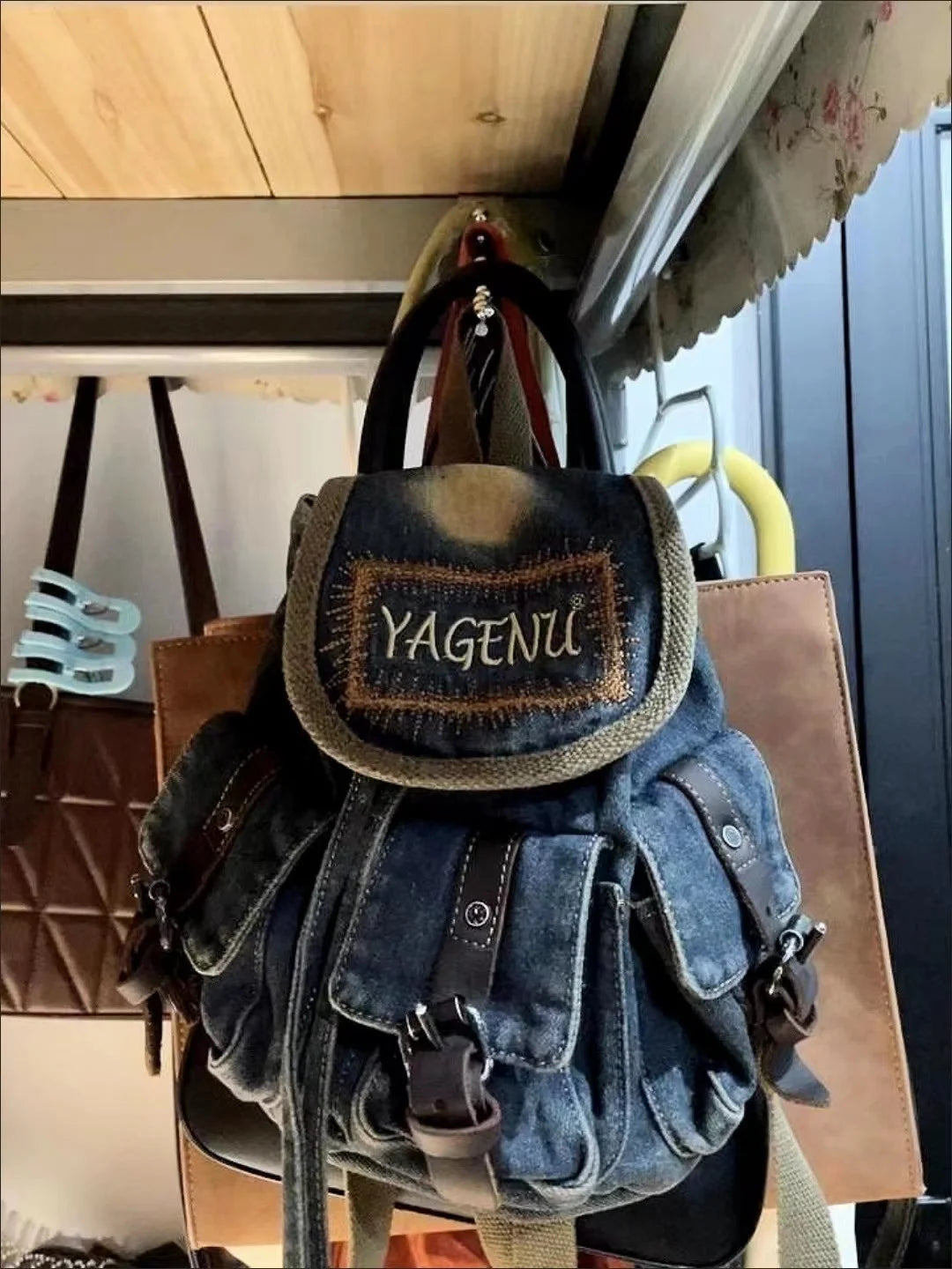 Vintage Denim Backpack Women Retro Letter Embroidery Casual School Bag Backpacks Female Harajuku Y2k Mochila Aesthetic - EUFASHIONBAGS