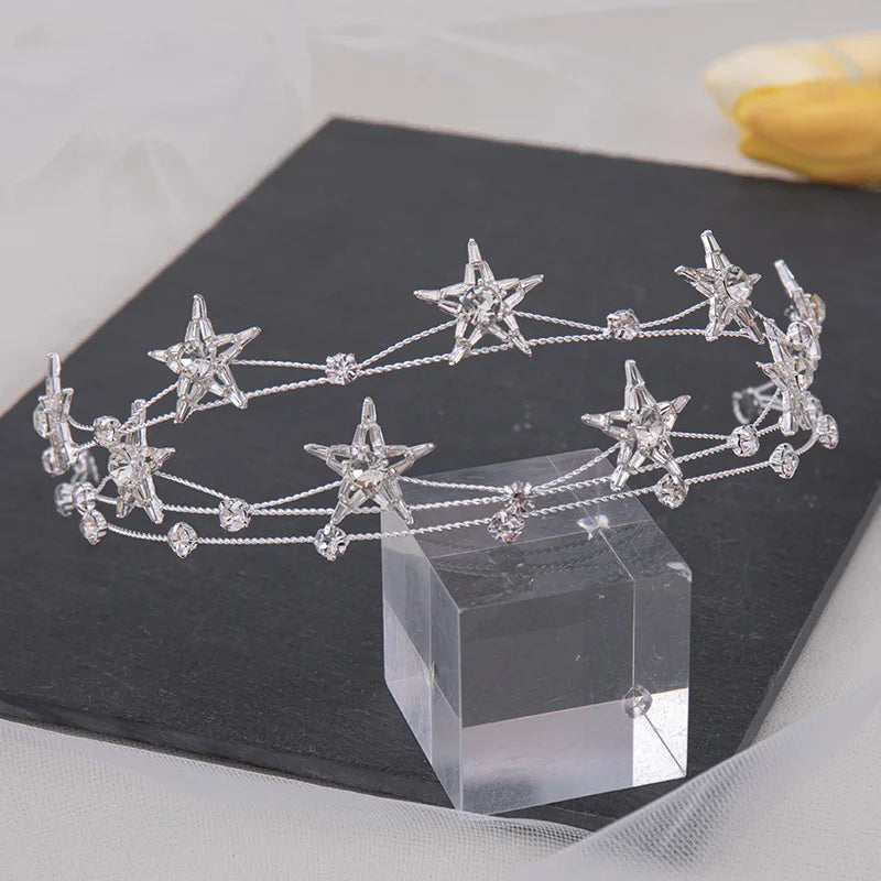 Handmade Multilayer Crystal Star Hairband Bridal Tiara Baroque Crown Rhinestone Pageant Diadem Headband Wedding Hair Accessories - EUFASHIONBAGS