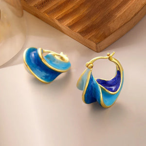 Bohemia Blue Enamel Earrings for Women Vocation Ear Accessories Spiral Design Female Earrings Dance Party Chic Jewelry