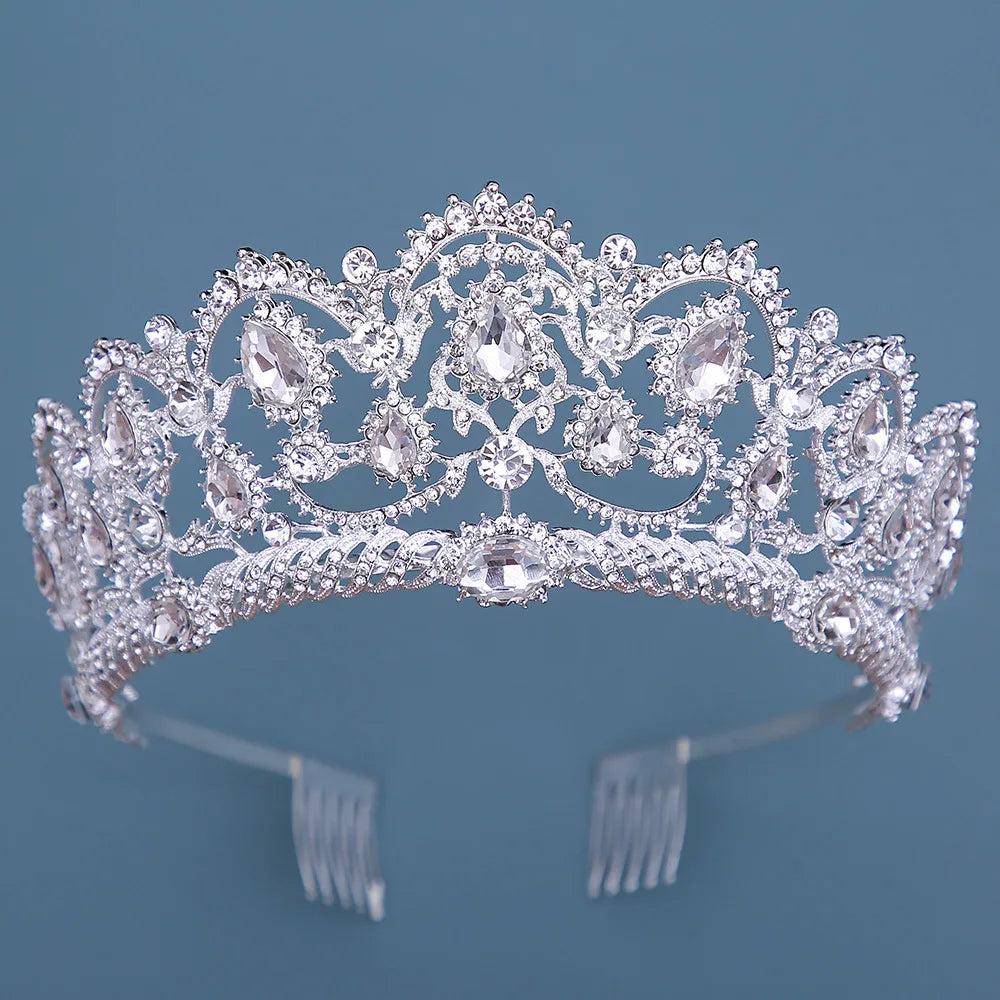 Silver Color Crystal Bridal Tiaras And Crowns Rhinestone Pageant Diadem CZ Headband Wedding Hair Accessories Jewelry Crown Tiara - EUFASHIONBAGS