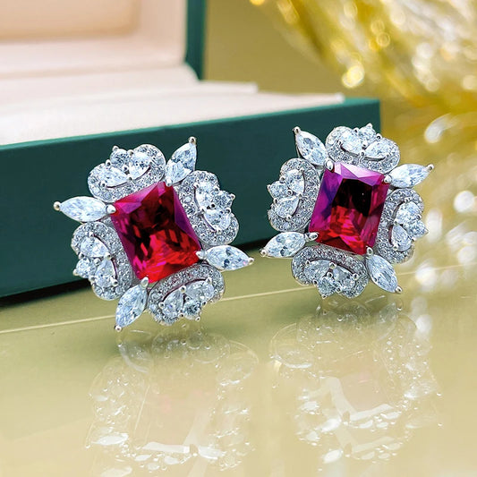 Red/Green Cubic Zirconia Stud Earrings for Women Luxury Earrings Wedding Engagement Party Female Accessory Trendy Jewelry - EUFASHIONBAGS