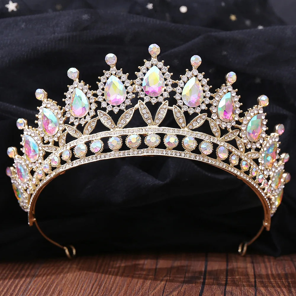 Luxury Silver Color AB Crystal Bridal Tiaras Baroque Crown Headband Bride Party Rhinestone Diadem Wedding Hair Jewelry Ornaments - EUFASHIONBAGS