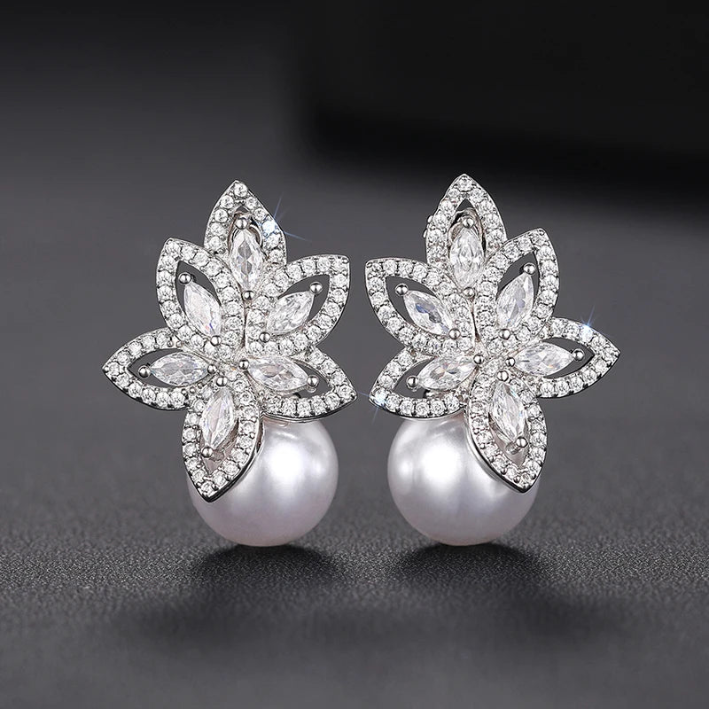 Graceful Temperament Pendant Earrings Lady Simulated Pearl Jewelry for Engagement Luxury Bridal Wedding Accessories Gift