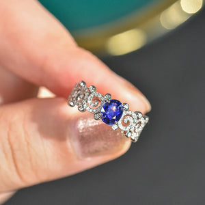 Hollow Pattern Aesthetic Women Rings Blue/White Cubic Zirconia Luxury Wedding Accessories