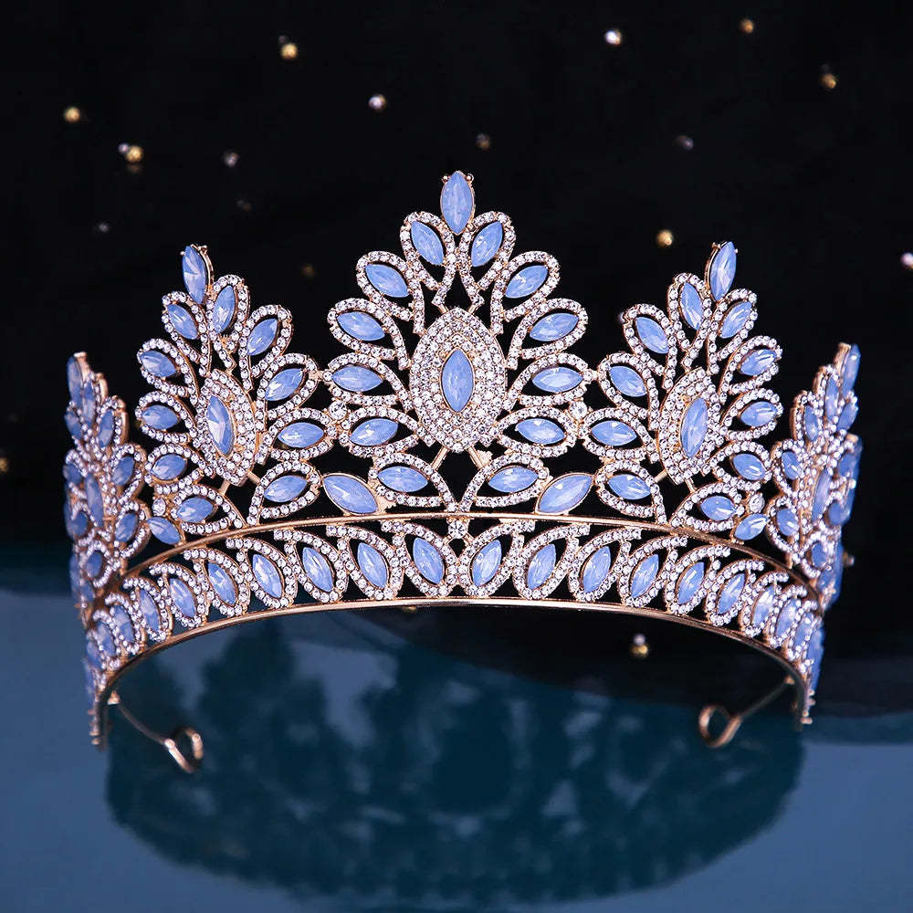 Many Styles Baroque Pink Blue Green White Opal Crystal Bridal Tiaras Crown Gold Color Rhinestone Pageant Diadem Hair Accessories - EUFASHIONBAGS