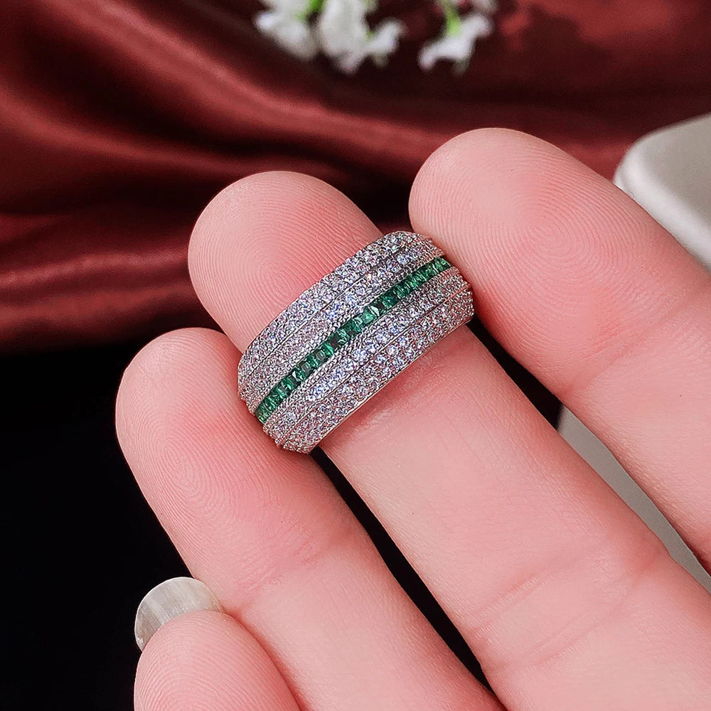 Gorgeous Promise Rings Women for Party Full Brilliant CZ Green Finger Accessories Anniversary Gift New Trendy Jewelry - EUFASHIONBAGS