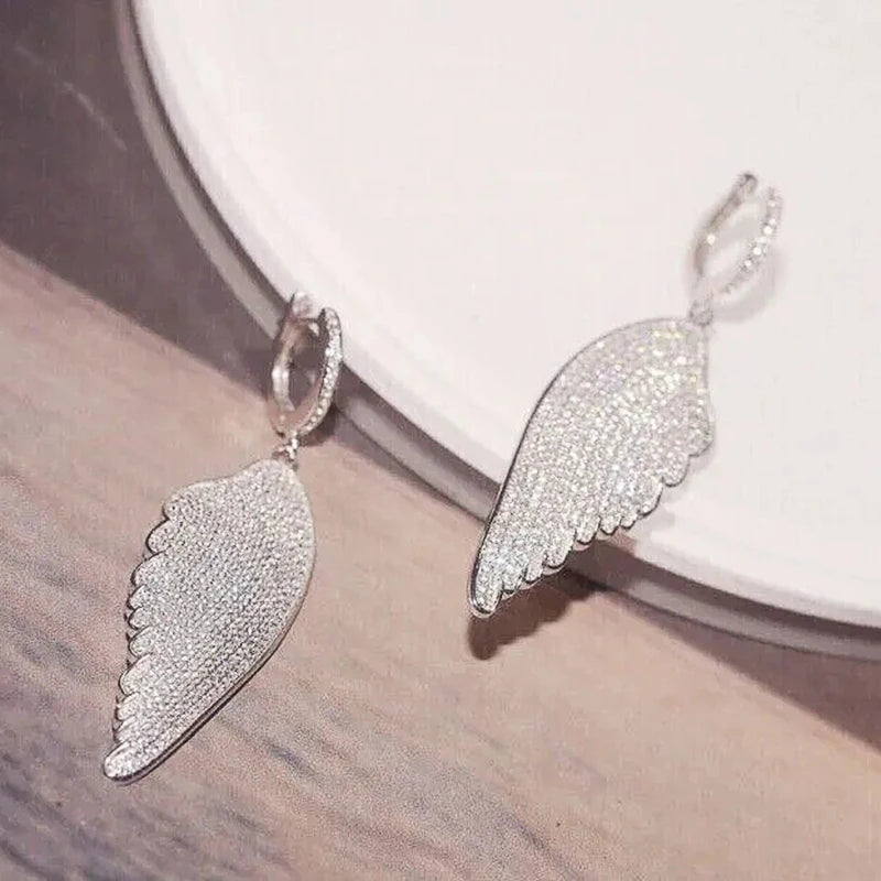 Sparkling Angel Wing Earrings with Brilliant Zirconia Female Exquisite Exaggerated Fashion Pendant Accessories Jewelry - EUFASHIONBAGS