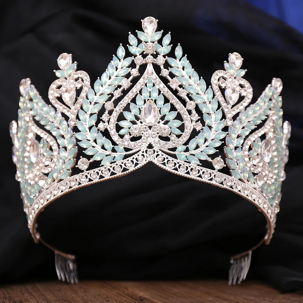 AB Color Crystal Tiaras for Brides Diadem Princess Crown Combs Headwear Wedding Dress Hair Jewelry Pageant Headdress - EUFASHIONBAGS