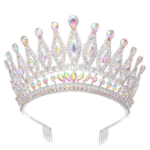 Baroque Miss Universe Queen Large Crystal AB Tiaras Crown For Bridal Women Wedding Diadem Comb Princess Party Hair Dress Jewelry