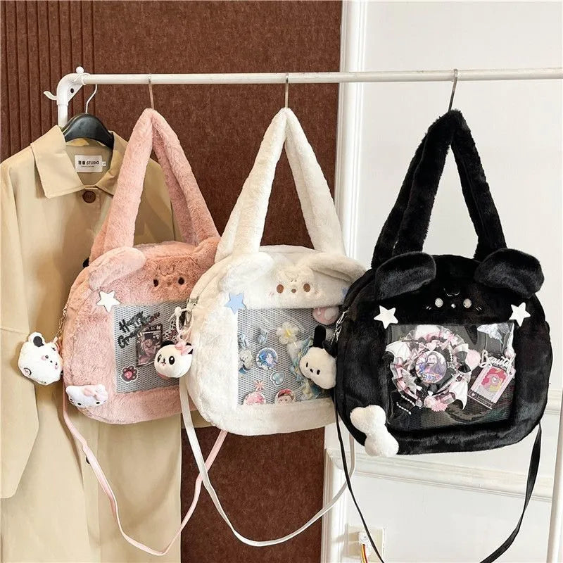 Plush Transparent Black Ita Bag Women Autumn Winter Harajuku Shoulder Crossbody Bags Girls Large Itabag Handbag